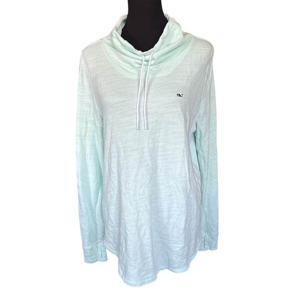 Vineyard Vines Mint Green Cowl Neck Lightweight Pullover, Small, Athleisure